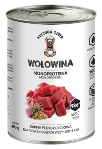 MOKRA KARMA DLA PSÓW WOŁOWINA MONOPROTEINOWA 400G KUCHNIA SZEFA