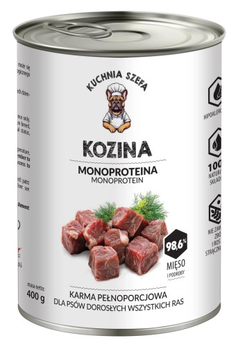 MOKRA KARMA DLA PSÓW KOZINA MONOPROTEINOWA 400G KUCHNIA SZEFA
