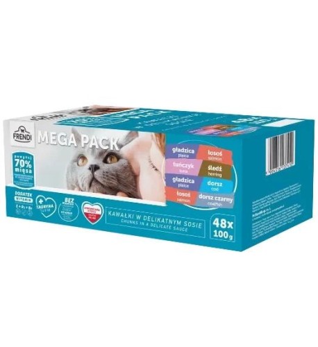 Frendi dla kotów MOKRA RYBNE SMAKI MEGA PACK kawałki rybne w sosie 48x100g