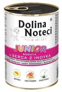 Karma dla psa junior Dolina Noteci Premium bogata w serca z indyka 400 g