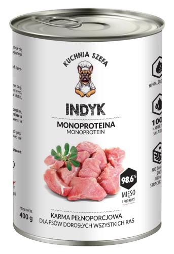 MOKRA KARMA DLA PSÓW INDYK MONOPROTEINOWA 400G KUCHNIA SZEFA