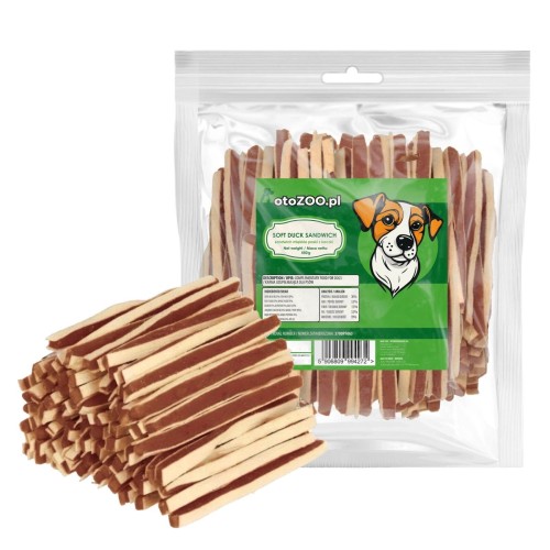 PRZYSMAKI DLA PSA SANDWICH MIĘKKIE PASKI KACZKA RYBA 500G +10% GRATIS