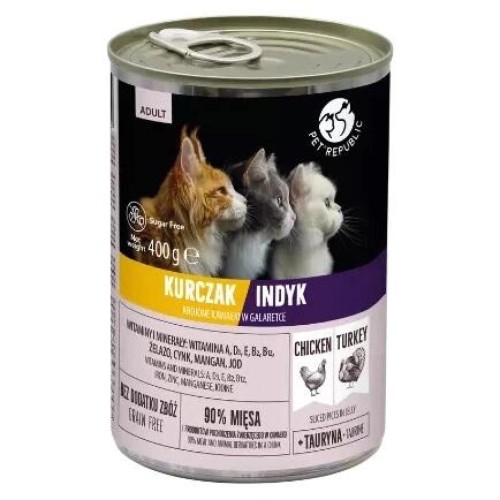 Pet Republic dla kotów kawałki w galaretce z kurczakiem i indykiem 400g