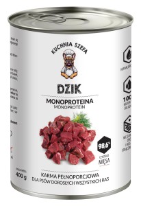 MOKRA KARMA DLA PSÓW DZIK MONOPROTEINOWA 400G KUCHNIA SZEFA