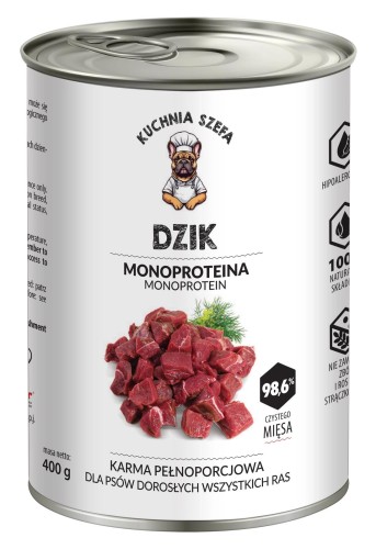 MOKRA KARMA DLA PSÓW DZIK MONOPROTEINOWA 400G KUCHNIA SZEFA
