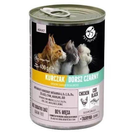 Pet Republic dla kotów kawałki w galaretce z kurczakiem i dorszem 400g