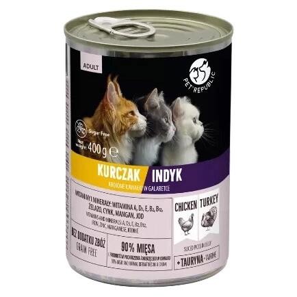 Pet Republic dla kotów kawałki w galaretce z kurczakiem i indykiem 400g