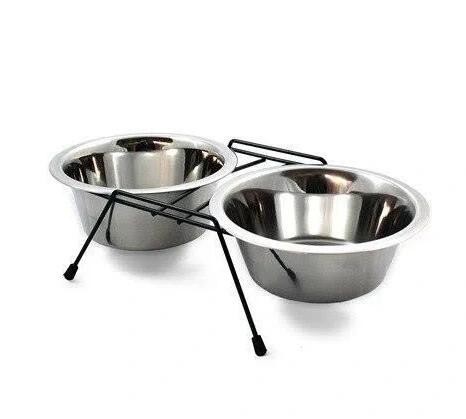 ZESTAW MISKI MISKA NA STOJAKU CZARNY DLA PSA KOTA 2 X 0,45L LO-97302