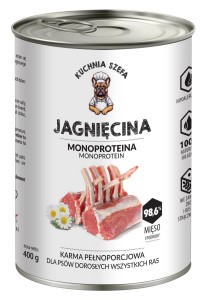 MOKRA KARMA DLA PSÓW JAGNIĘCINA MONOPROTEINOWA 400G KUCHNIA SZEFA