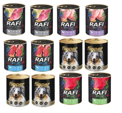 KARMA DLA PSÓW zestaw RAFI + FLIPPER MIX SMAKÓW 800G X 12