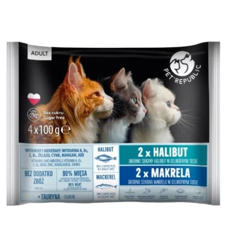 Mokra karma dla kota HALIBUT MAKRELA kawałki w sosie 4x100g PetRepublic