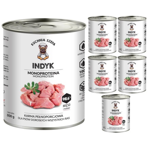 MOKRA KARMA DLA PSÓW INDYK MONOPROTEINOWA 6x800G KUCHNIA SZEFA