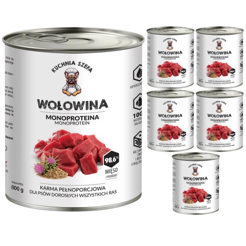 MOKRA KARMA DLA PSÓW WOŁOWINA MONOPROTEINOWA 6x800G KUCHNIA SZEFA