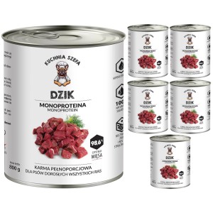 MOKRA KARMA DLA PSÓW DZIK MONOPROTEINOWA 6x800G KUCHNIA SZEFA