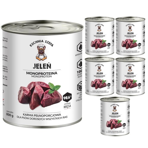 MOKRA KARMA DLA PSÓW JELEŃ MONOPROTEINOWA 6x800G KUCHNIA SZEFA