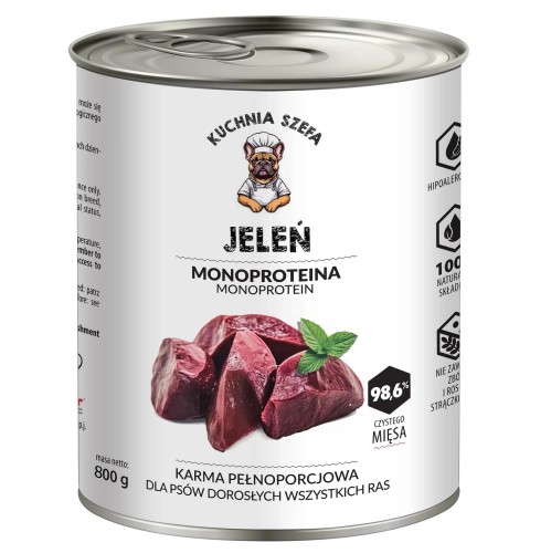 MOKRA KARMA DLA PSÓW JELEŃ MONOPROTEINOWA 800G KUCHNIA SZEFA