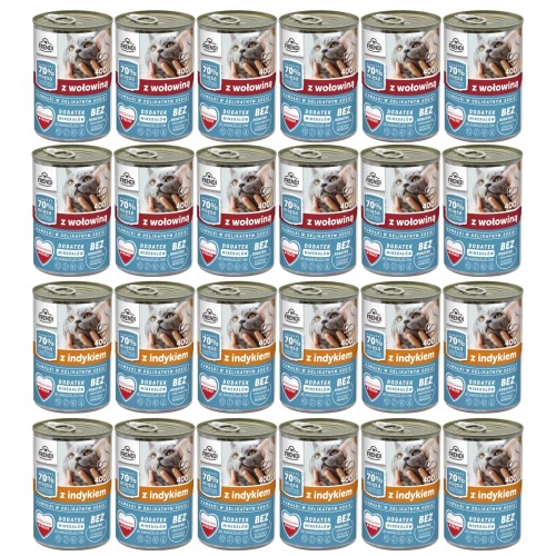 FRENDI ZESTAW karma dla kota MIX INDYK + WOŁOWINA 24x400g