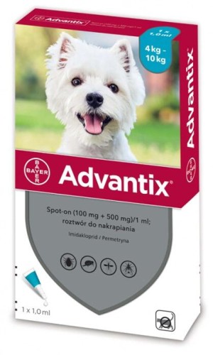 BAYER Advantix dla psów od 4 do 10kg 1,0ml x4szt