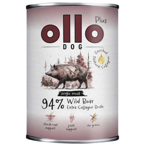 Mokra karma dla psa OLLO PLUS DZIK + KOLAGEN 400G