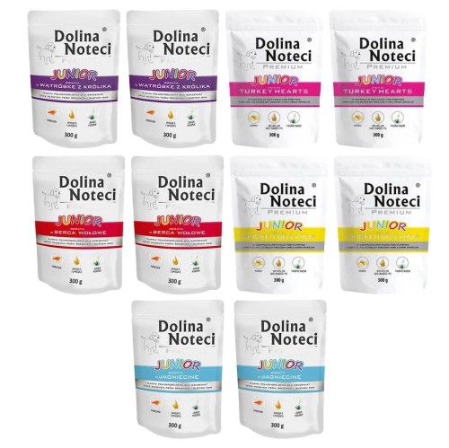 Mokra karma dla psa Dolina Noteci Premium Junior MIX SMAKÓW 10 x 300 g