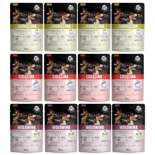 Mokra karma dla psa PetRepublic saszetki MIX SMAKÓW 12x500g