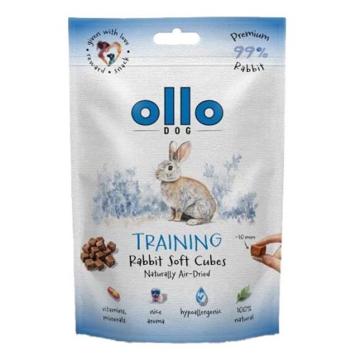Przysmak dla psa Ollo - AIR-DRIED TRAINING SOFT CUBES KRÓLIK, bez zbóż- 80g