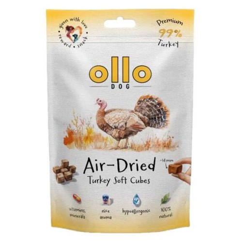 Ollo AIR-DRIED SOFT TURKEY CUBES 80G monobiałkowe smaczki z indyka