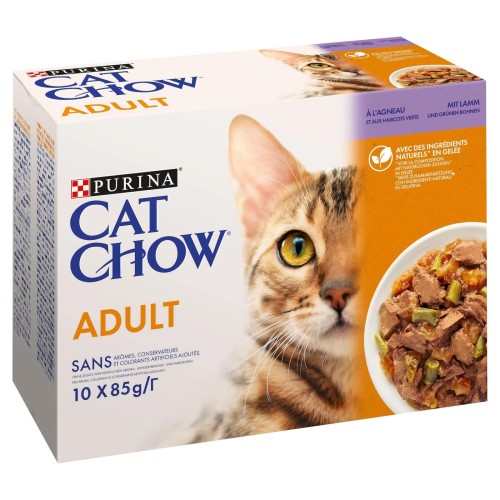 Cat Chow Adult karma dla kotów z jagnięciną i fasolką w galaretce 10x85g
