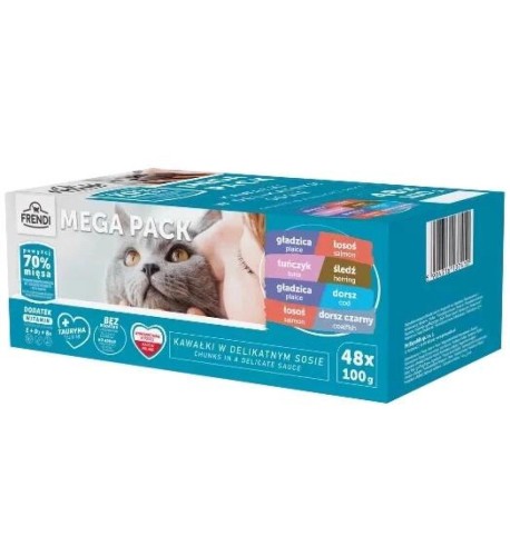 Frendi dla kotów MOKRA RYBNE SMAKI MEGA PACK kawałki rybne w sosie 48x100g