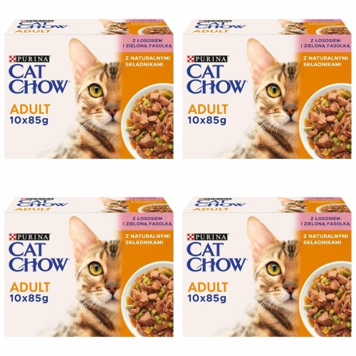 4x Purina Cat Chow Adult karma dla kotów łosoś fasolka w galaretce 10 x 85