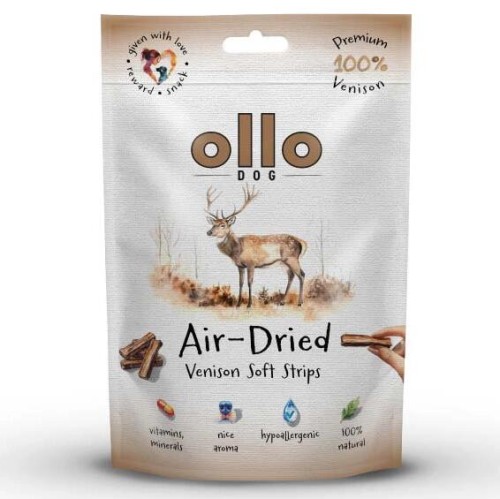 Przysmaki dla psa Ollo AIR DRIED Venison Strips paski z jelenia 80g