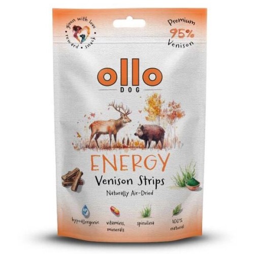 Przysmak dla psa Ollo AIR-DRIED ENERGY STRIPS VENISON DZICZYZNA JELEŃ 80g