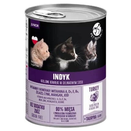 PetRepublic Junior bezzbożowa mokra karma dla kociąt 400g indyk w sosie