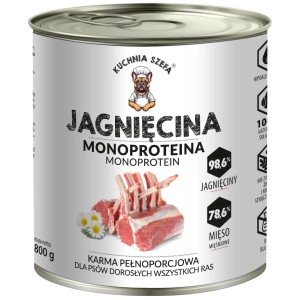 MOKRA KARMA DLA PSÓW JAGNIĘCINA MONOPROTEINOWA 800G KUCHNIA SZEFA