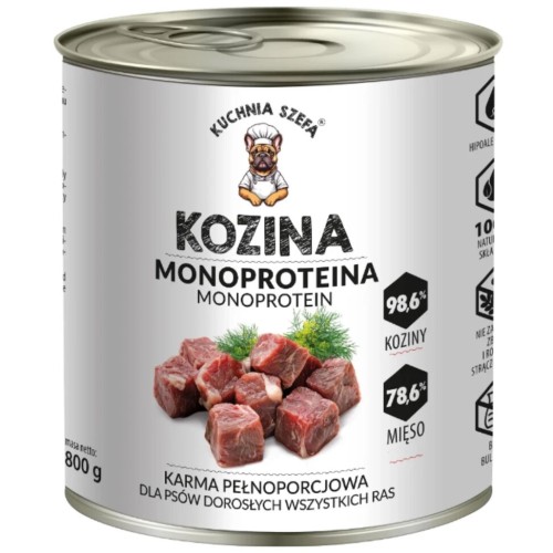MOKRA KARMA DLA PSÓW KOZINA MONOPROTEINOWA 800G KUCHNIA SZEFA