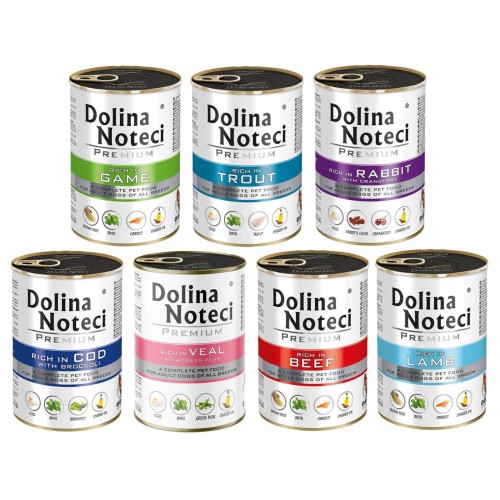 Mokra karma dla psa Dolina Noteci Premium Mix smaków 7 x 400 g bez drobiu