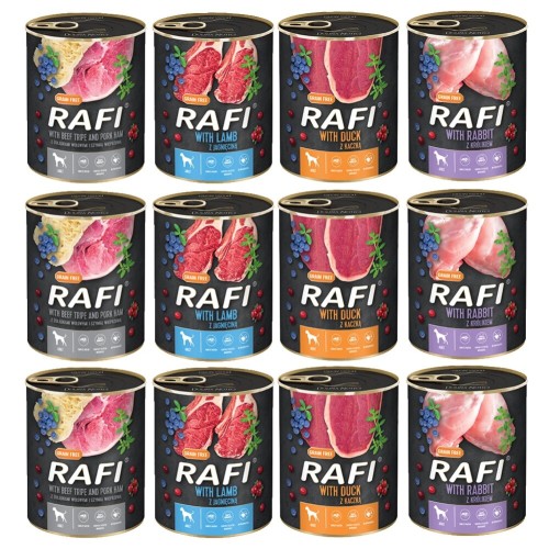 KARMA DLA PSÓW zestaw RAFI MIX SMAKÓW 800G X 12