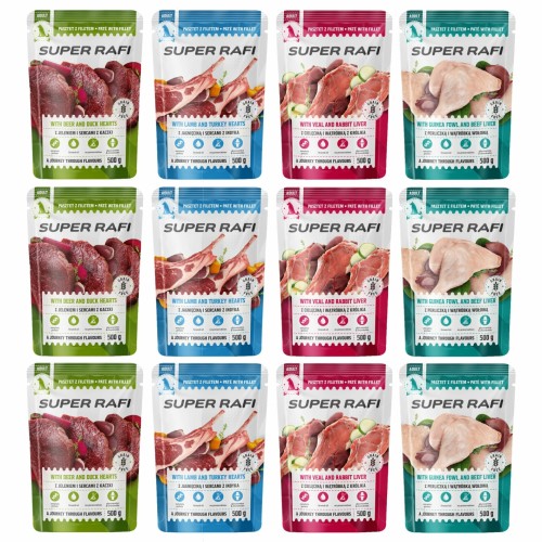 Super Rafi Mokra karma dla psa mix smaków zestaw 12 x 500 g