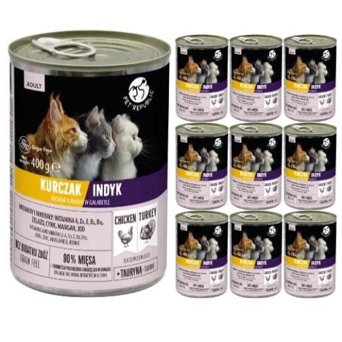 Pet Republic dla kotów kawałki w galaretce z kurczakiem i indykiem 10x400g
