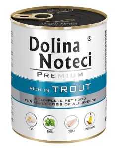 Mokra karma dla psa Dolina Noteci Premium bogata w pstrąga 800g