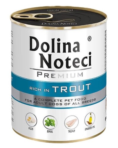 Mokra karma dla psa Dolina Noteci Premium bogata w pstrąga 800g