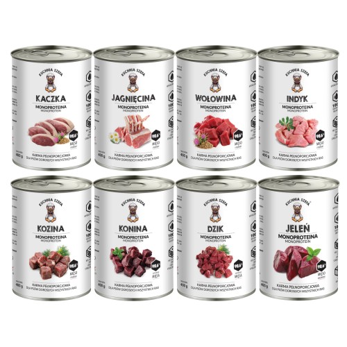 Karma dla Dorosłego Psa Mokra KUCHNIA SZEFA Monoproteinowa Mix Smaków 8x400