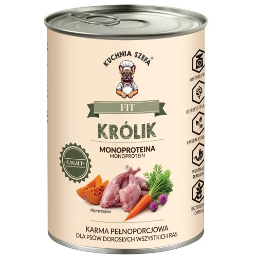 Mokra karma dla psów LIGHT FIT KRÓLIK MONOPROTEINOWA 400g KUCHNIA SZEFA