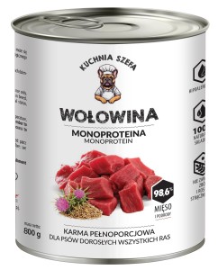 MOKRA KARMA DLA PSÓW WOŁOWINA MONOPROTEINOWA 800G KUCHNIA SZEFA