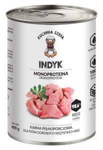 MOKRA KARMA DLA PSÓW INDYK MONOPROTEINOWA 400G KUCHNIA SZEFA