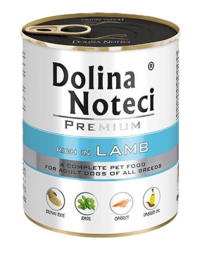 Mokra karma dla psa Dolina Noteci Premium bogata w jagnięcinę puszka 800 g